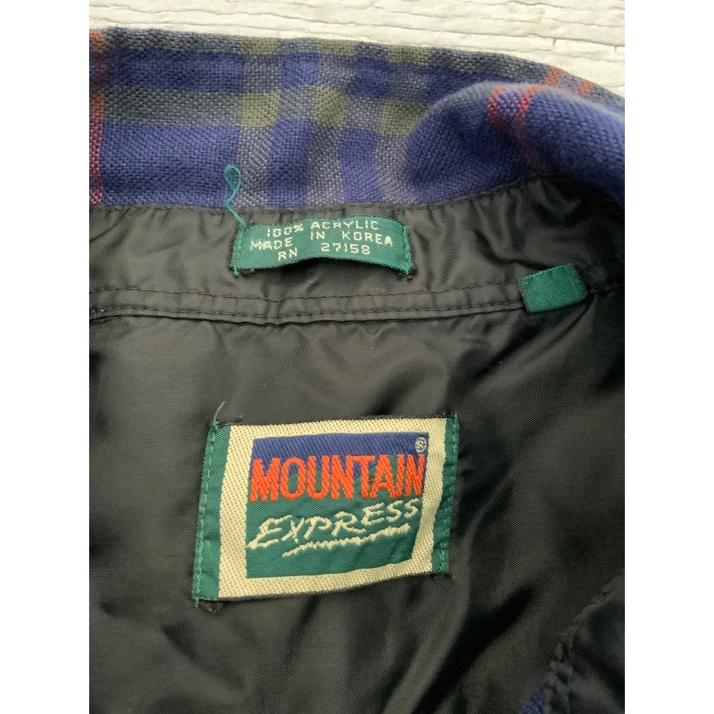 Vintage Mountain Express Plaid Flannel Shirt Mens XL Purple Green Lined Button - Picture 2 of 3
